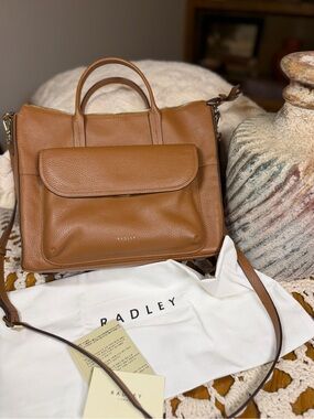 Radley London Tan Pebbled Leather Satchel Crossbody Bag Dust Bag